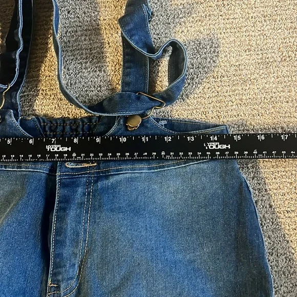 Turquoise Haven bell bottom women’s denim overalls SZ L - Picture 9 of 11